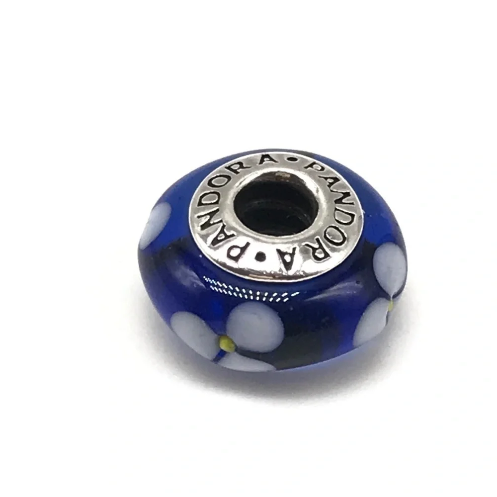 Pandora Blue White Floral Murano Glass Charm